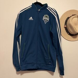 Seattle Sounders Adidas Blue Zip-Up Sweater with White Stripes